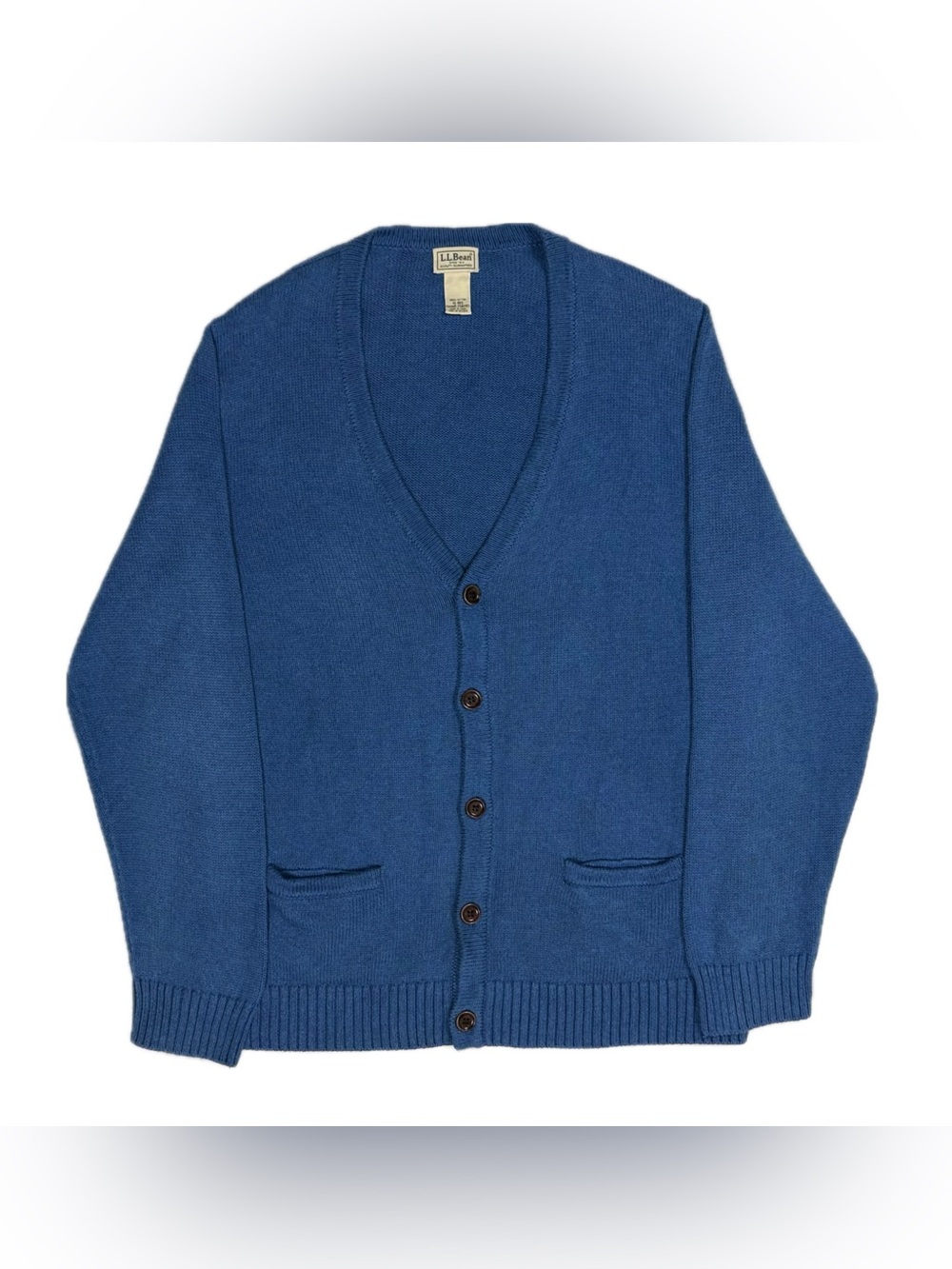 LL Bean 100% cotton blue button up knit v neck cardigan sweater mens XL